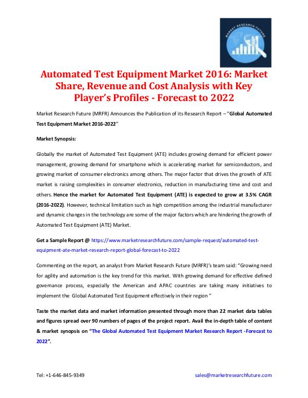 Automated Test Equipment Market 2016-2022 Global Automated Test Equipment Market 2016-2022