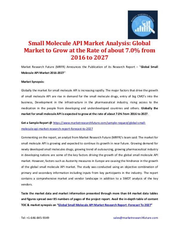 Small Molecule API Market Analysis 2016-2027 Small Molecule API Market Information 2016-2027