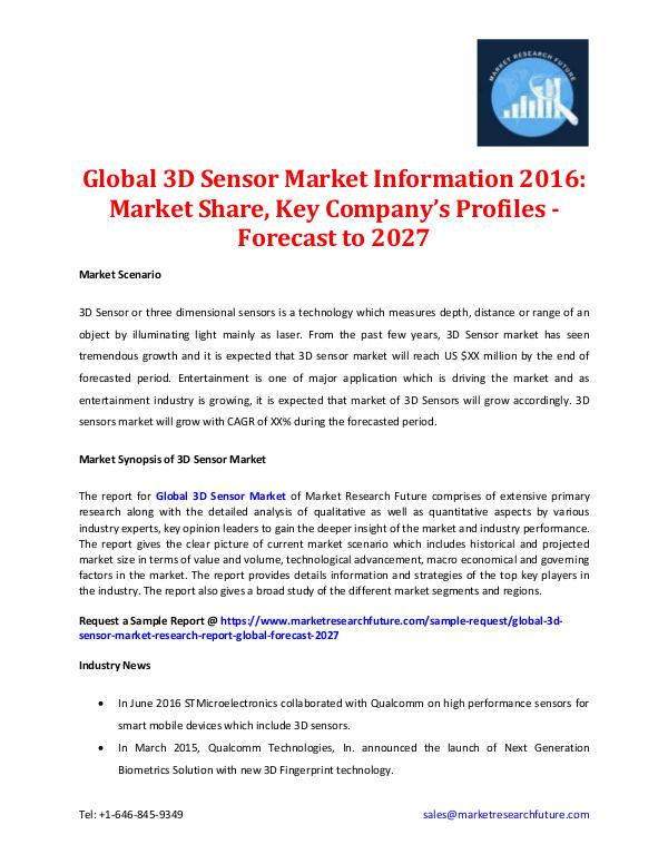 3D Sensor Market Information 2016-2027
