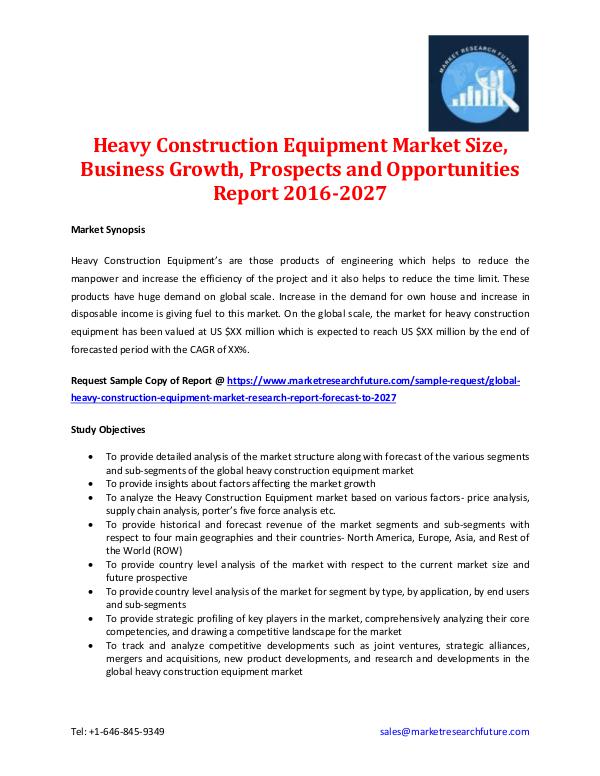 Market Research Future - Premium Research Reports Heavy Construction Equipment Market Analysis 2027