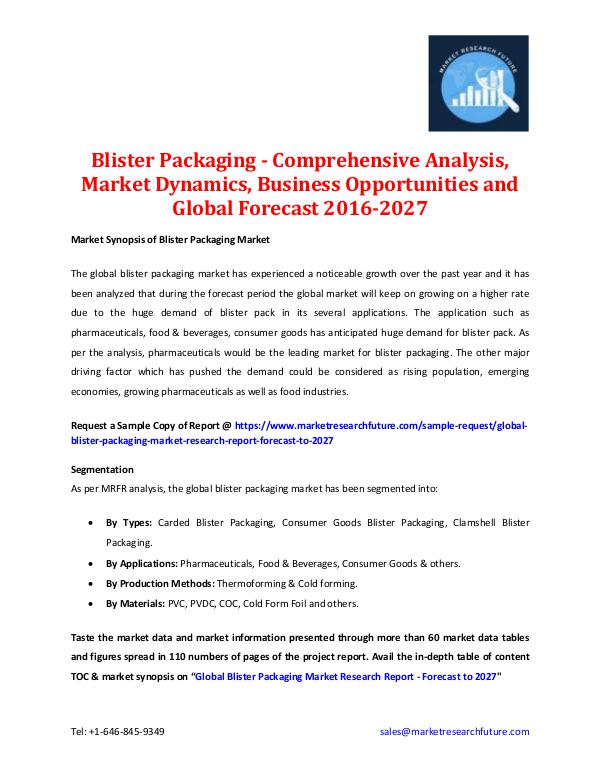 Market Research Future - Premium Research Reports Blister Packaging Market - Forecast To 2027