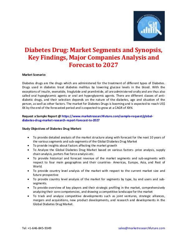 Market Research Future - Premium Research Reports Diabetes Drug Market Information 2027