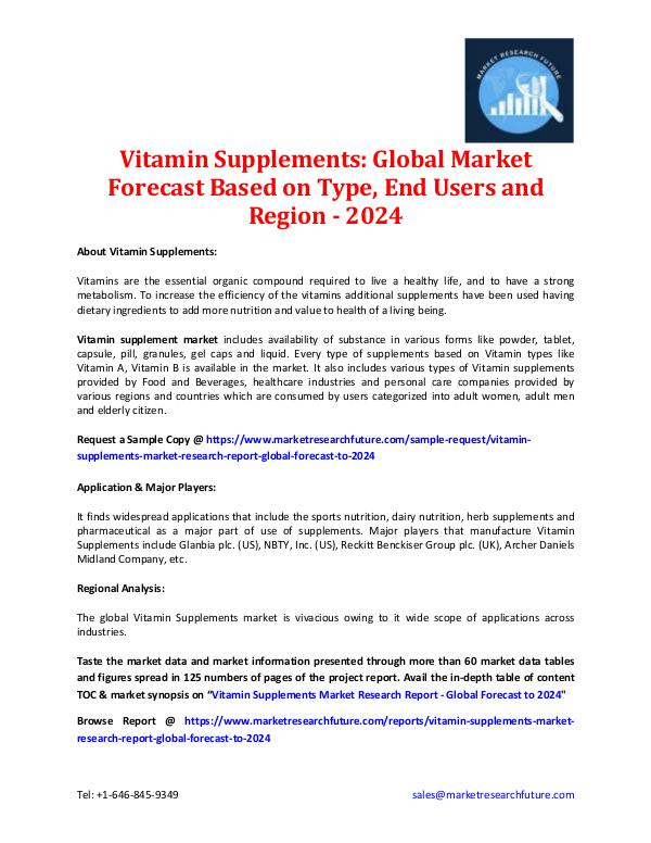Market Research Future - Premium Research Reports Vitamin Supplements: Global Market Forecast 2027