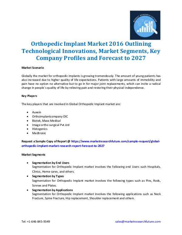 Market Research Future - Premium Research Reports Global Orthopedic Implant Market Analysis 2027