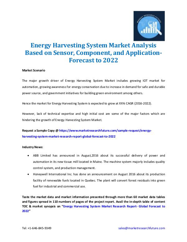 Market Research Future - Premium Research Reports Energy Harvesting System Market- Forecast to 2022