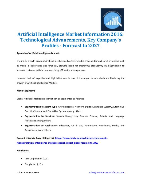 Market Research Future - Premium Research Reports Artificial Intelligence Market Information 2027