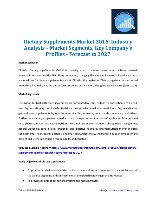Market Research Future - Premium Research Reports Dietary Supplements Market Information 2016-2027