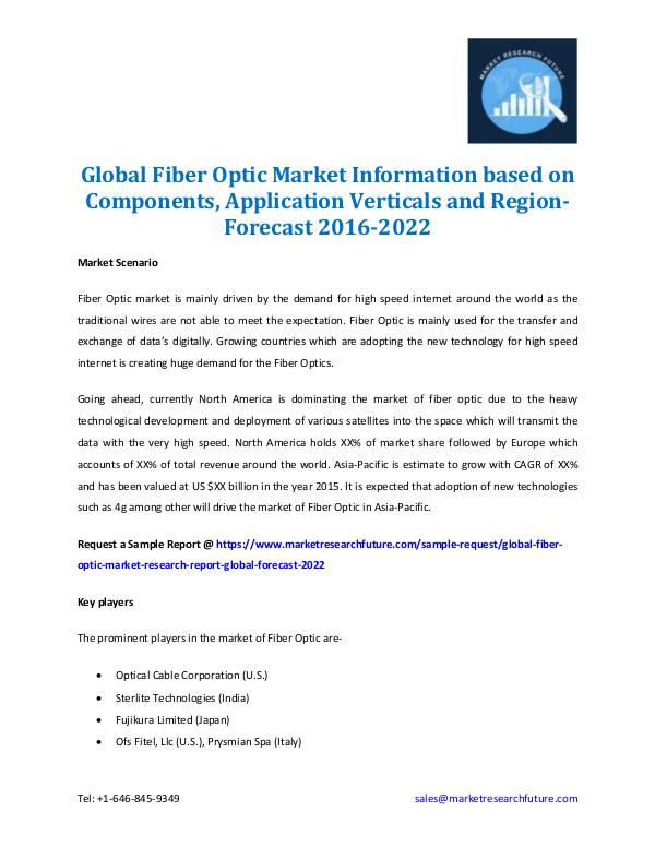 Market Research Future - Premium Research Reports Global Fiber Optic Market Forecast 2016-2022