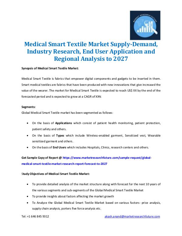 Market Research Future - Premium Research Reports Medical Smart Textile Market Analysis 2027