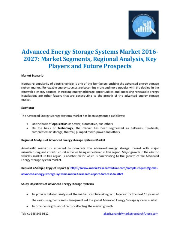 Market Research Future - Premium Research Reports Advanced Energy Storage Systems Market 2016-2027