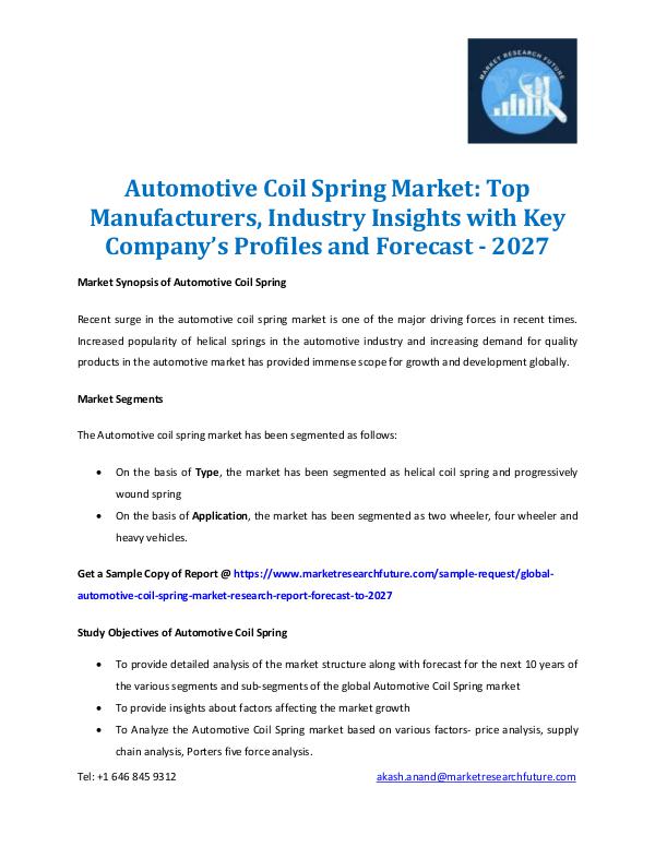 Market Research Future - Premium Research Reports Automotive Coil Spring Market Forecast 2016 2027