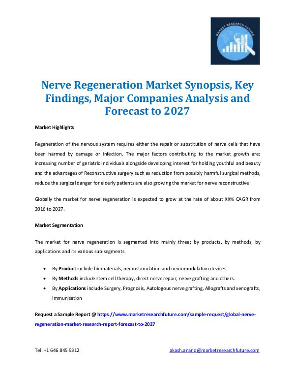 Market Research Future - Premium Research Reports Nerve Regeneration Market Synopsis & Forecast 2027