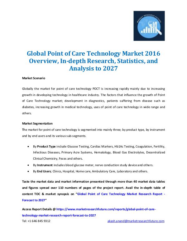 Market Research Future - Premium Research Reports Point of Care Technology Market 2016-2027