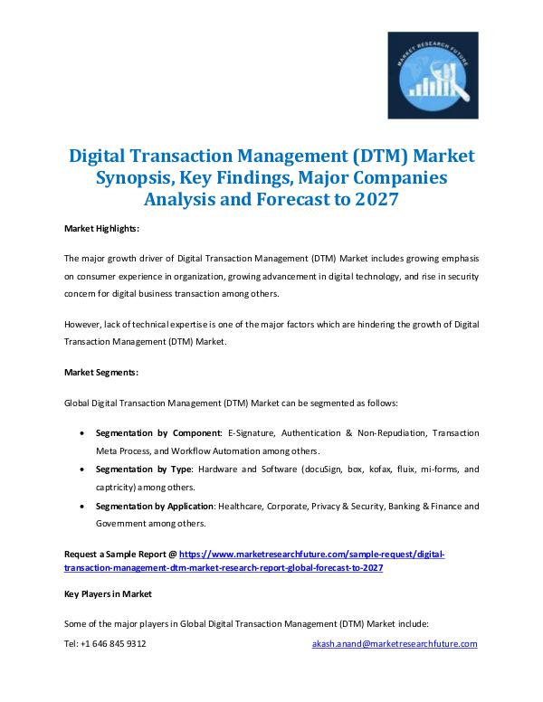 Market Research Future - Premium Research Reports Digital Transaction Management (DTM) Market 2027