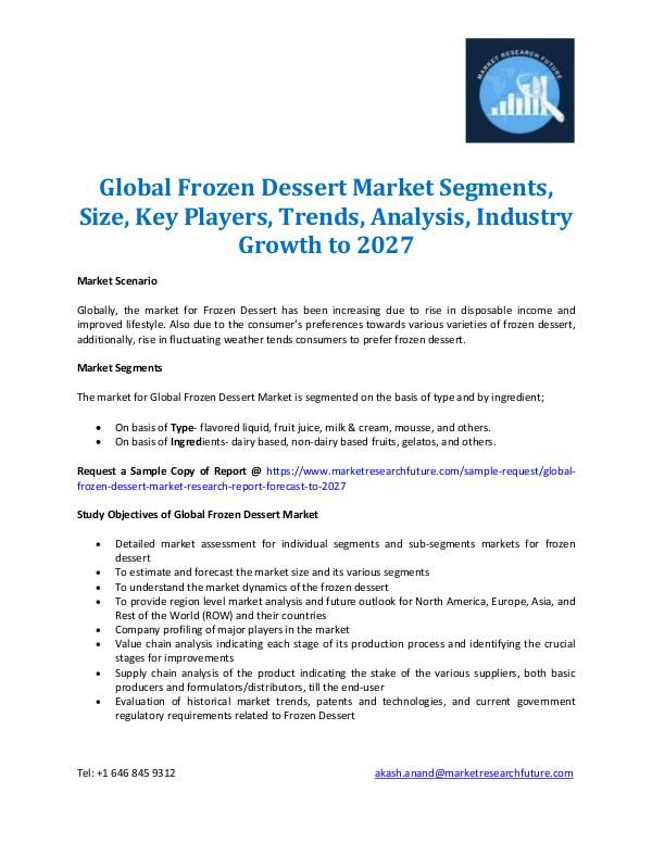 Market Research Future - Premium Research Reports Frozen Dessert Market Outlook 2016-2020