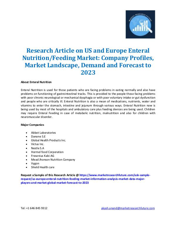 Market Research Future - Premium Research Reports US & Europe Enteral Nutrition/Feeding Market- 2023
