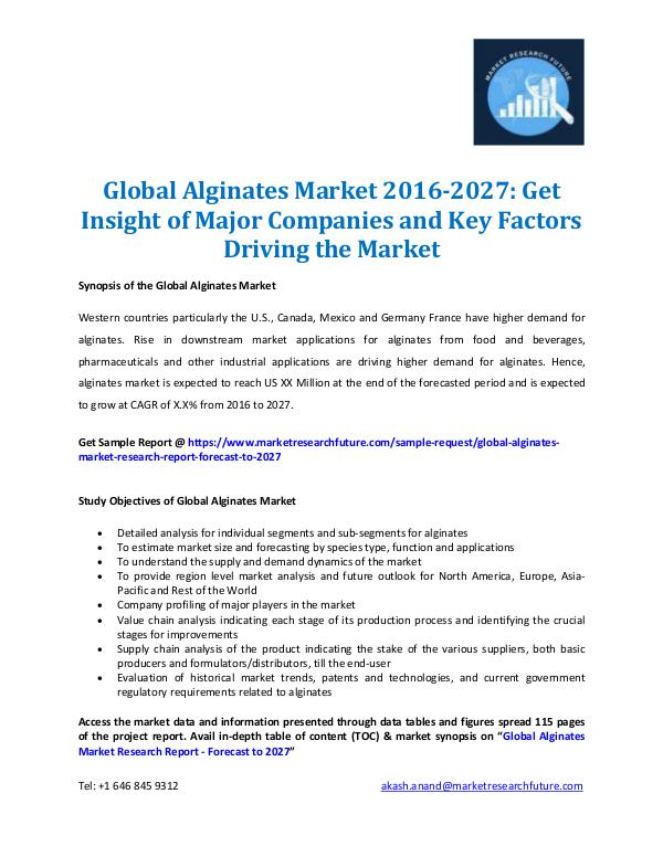 Market Research Future - Premium Research Reports Global Alginates Market Outlook 2016-2027