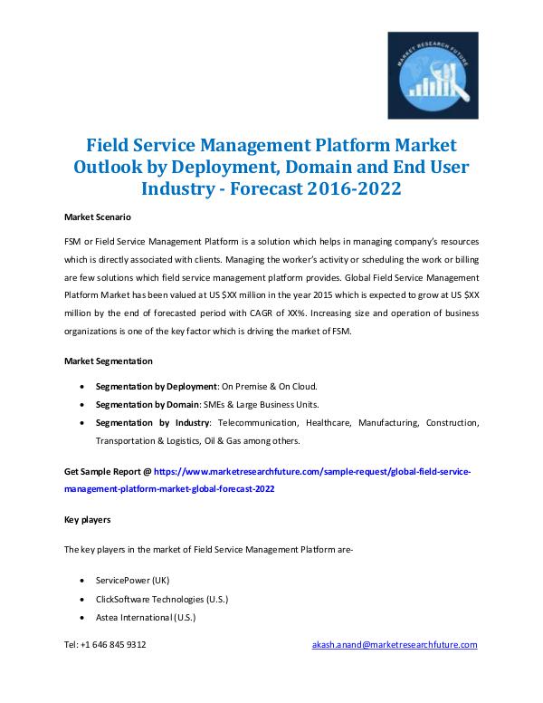 Market Research Future - Premium Research Reports Field Service Management Platform Market 2016-2022