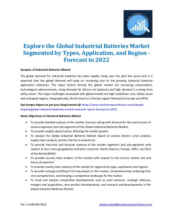 Market Research Future - Premium Research Reports Industrial Batteries Market Information 2022