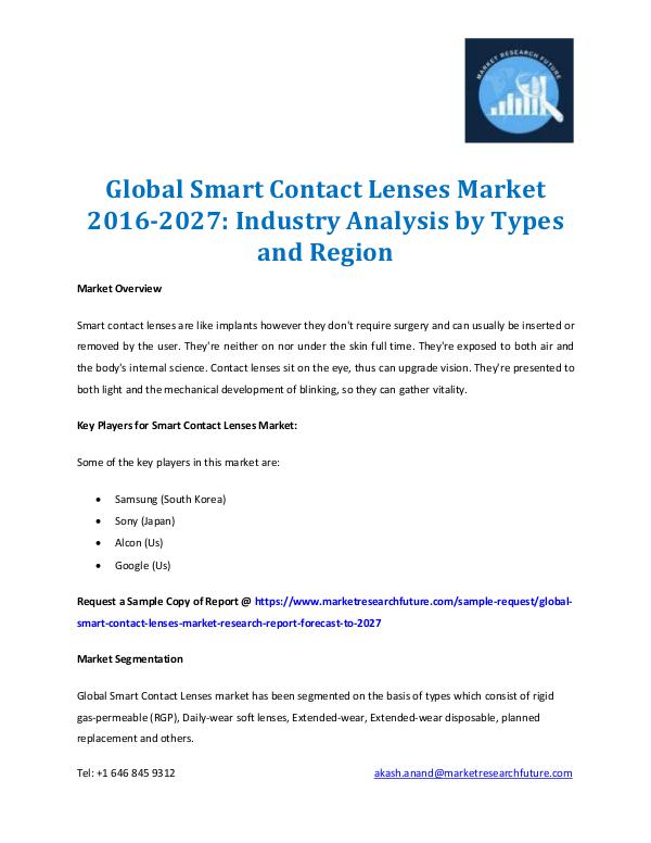 Market Research Future - Premium Research Reports Smart Contact Lenses Market Report 2016-2027