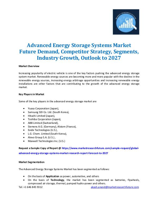 Market Research Future - Premium Research Reports Advanced Energy Storage Systems Market 2027