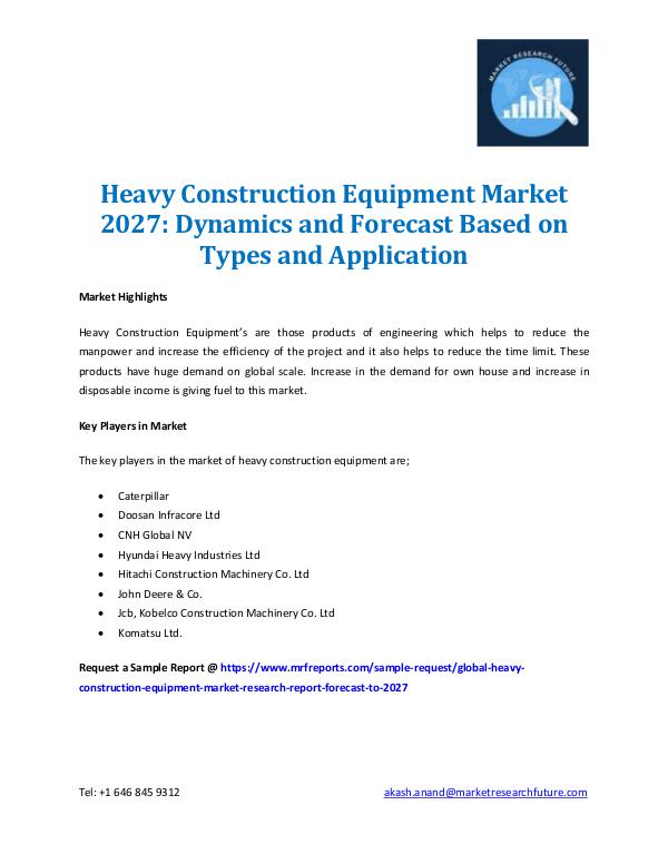 Market Research Future - Premium Research Reports Heavy Construction Equipment Market 2027