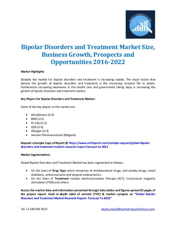 Market Research Future - Premium Research Reports Bipolar Disorders and Treatment Market Report 2022