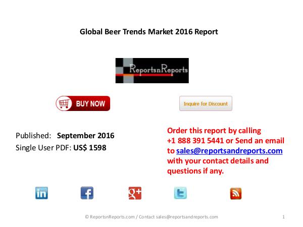 Dynamics and Structure of the Global Beer Market Global Beer Market Report 2016-2021 Findings