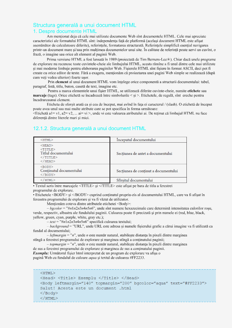 HTML Structura generală a unui document HTML