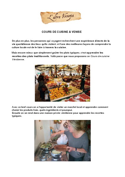 Cours de cuisine à Venise