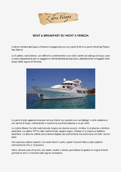 Boat and Breakfast su yacht a Venezia