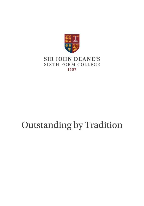 Sir John Deane's Sixth Form College Prospectus 2019/20 Prospectus 2020
