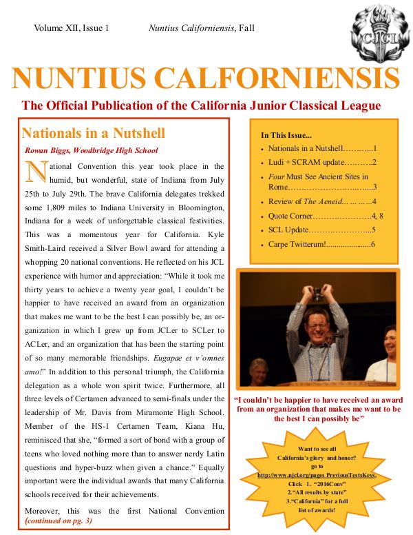 2016 Fall Issue of the Nuntius Calioforniensis