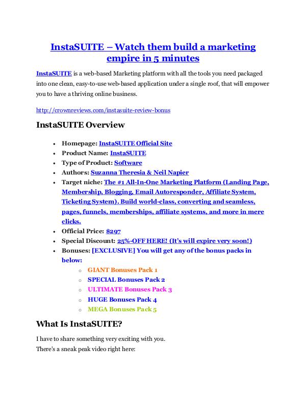 marketing InstaSUITE review demo & BIG bonuses pack