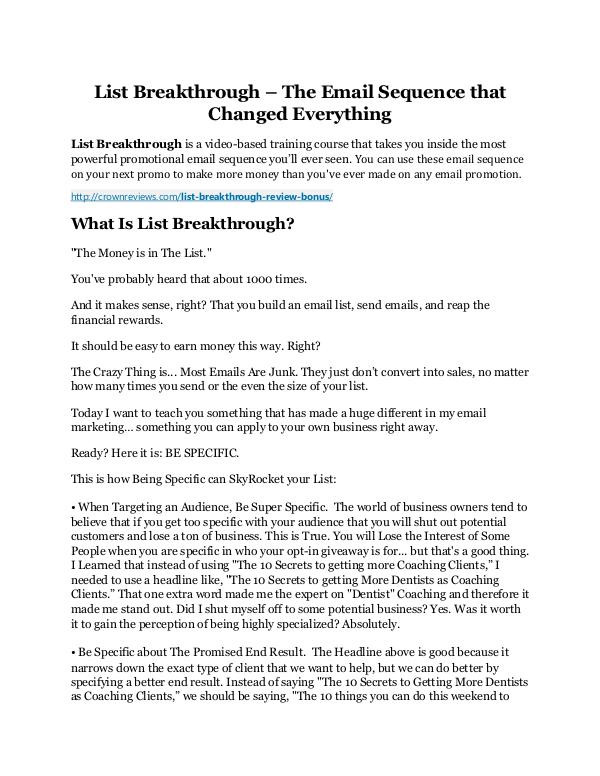 List Breakthrough review demo & BIG bonuses pack List Breakthrough Review
