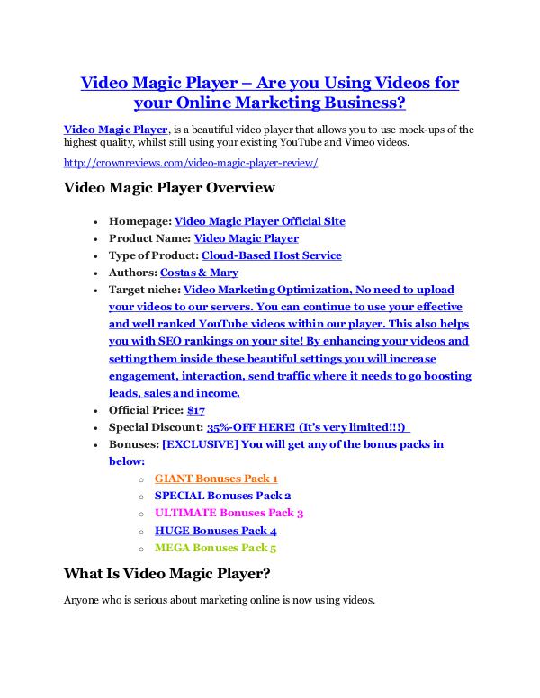 Video Magic Player review - Video Magic Player top notch features
