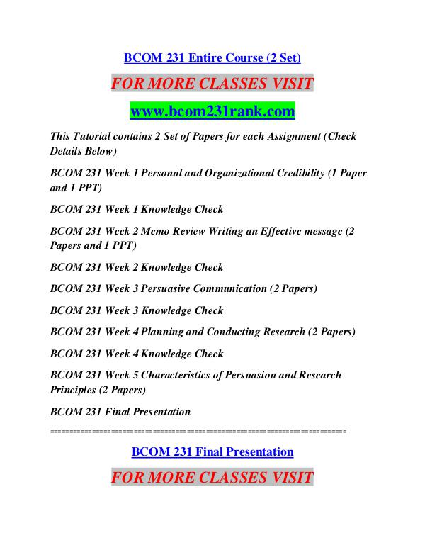 BCOM 231 RANK Learn by Doing/bcom231rank.com BCOM 231 RANK Learn by Doing/bcom231rank.com