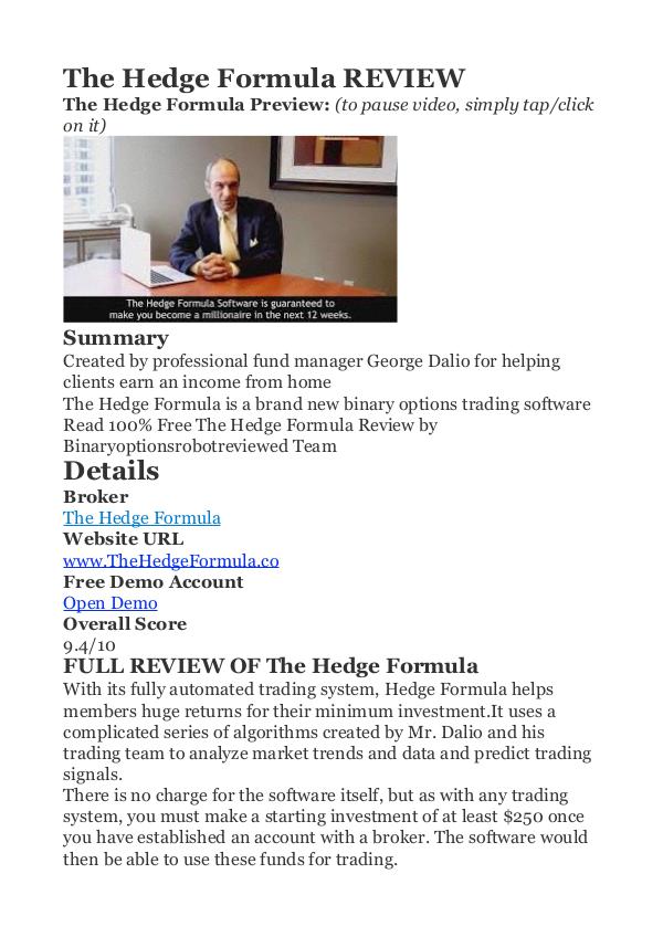 The Hedge Formula George Dalio PDF Review 1 The Hedge Formula Review - Does The Hedge Formula