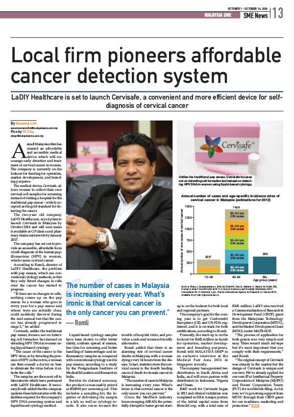 Cervisafe in Malaysia SME Newspaper October 2016