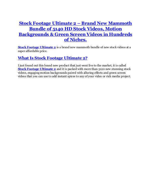 Stock Footage Ultimate 2.0 review & (GIANT) $24,700 bonus Stock Footage Ultimate 2.0 review and Exclusive $2