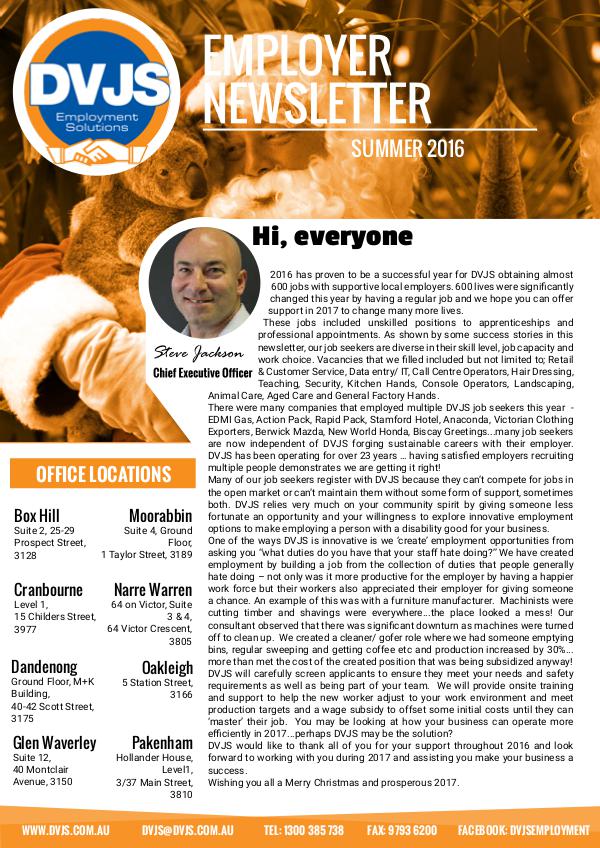 DVJS Employer Newsletter Summer 2016