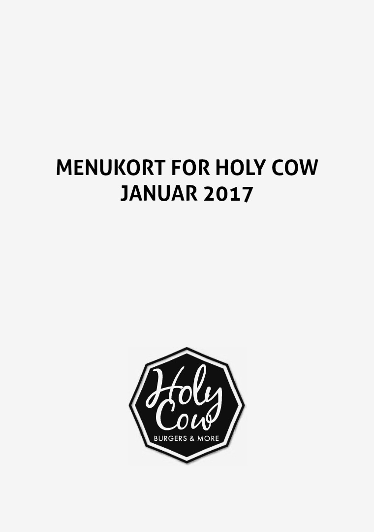 Menukort - Holy Cow - 2017 Nyeste menu