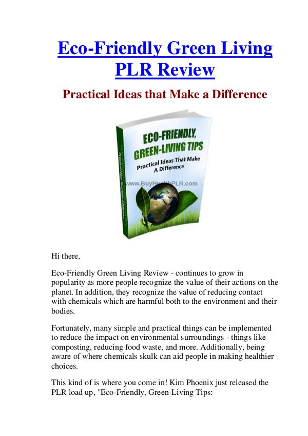 Eco-Friendly Green Living PLR Review & Bonus ( OFFICAL )