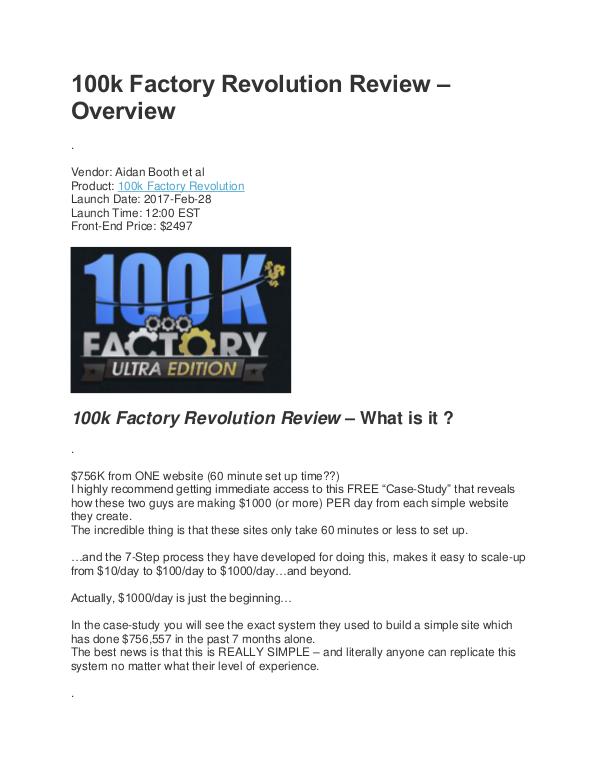 100k Factory Revolution Review 100k Factory Revolution Review – What is it ?