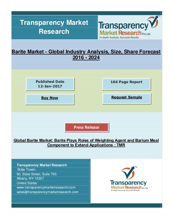 Global Barite Market to attain a value of US$1.8 bn by 2024