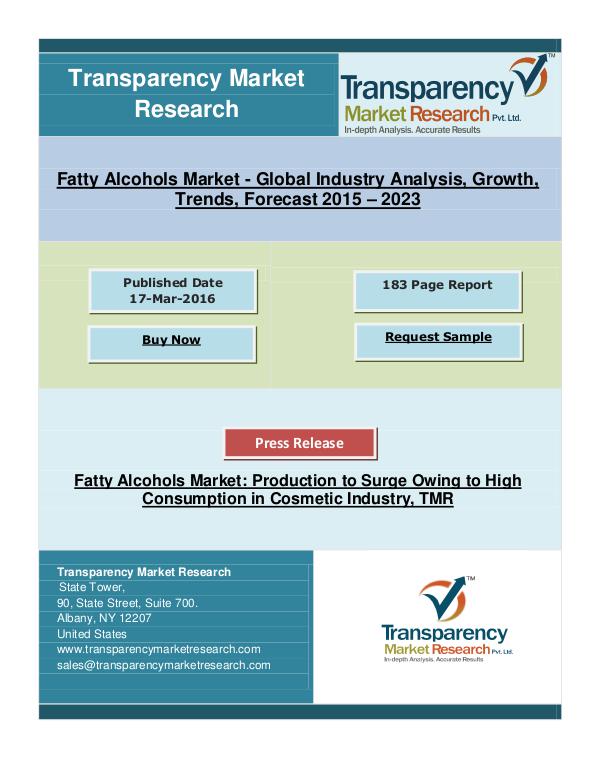 Fatty Alcohols Market To Reach US$5.48 bn by 2023