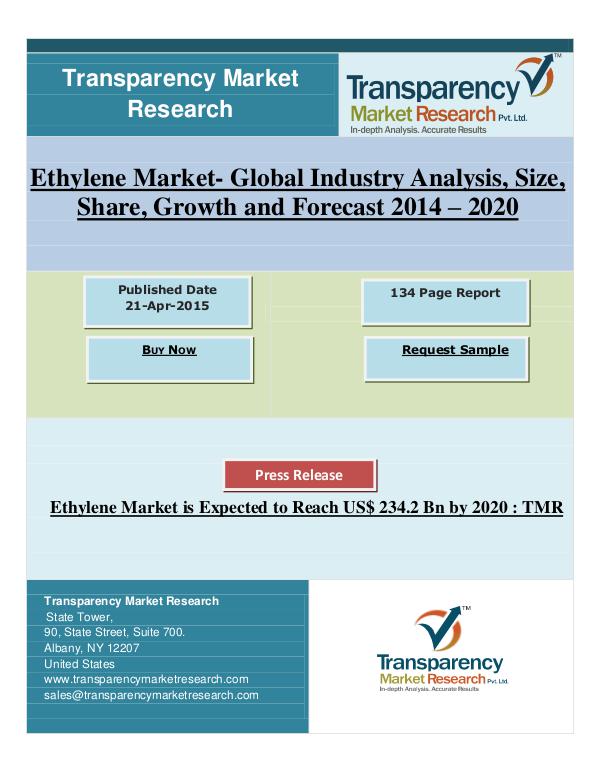 Ethylene Market is Expected to Reach US$ 234.2 Bn by 2020 Apr 2015