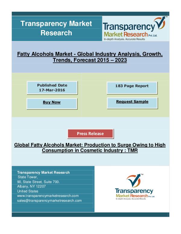 Fatty Alcohols Market to Reach US$5.48 bn by 2023