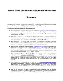 Writing a Good Residency Application Personal Statement