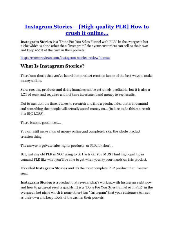 marketing Instagram Stories review demo and premium bonus